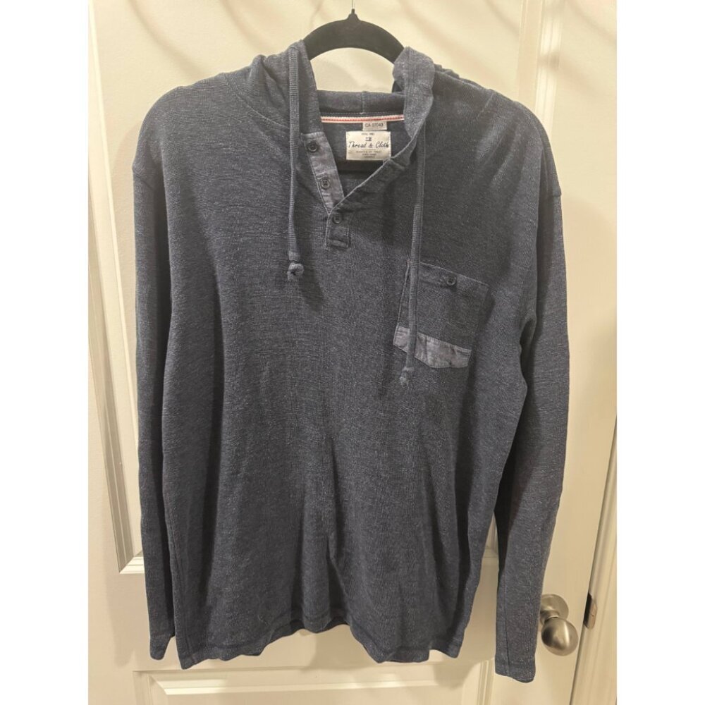 Trends & Colors Hooded Henley Men's Medium Gray  Long Sleeve Casual Pullover